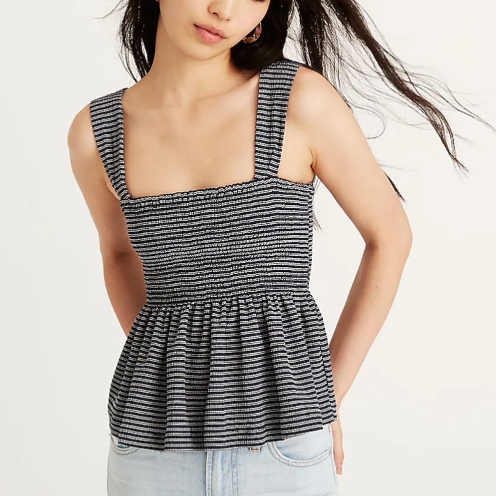 Madewell Shirred Peplum Tank, Grey/Sage, Size M